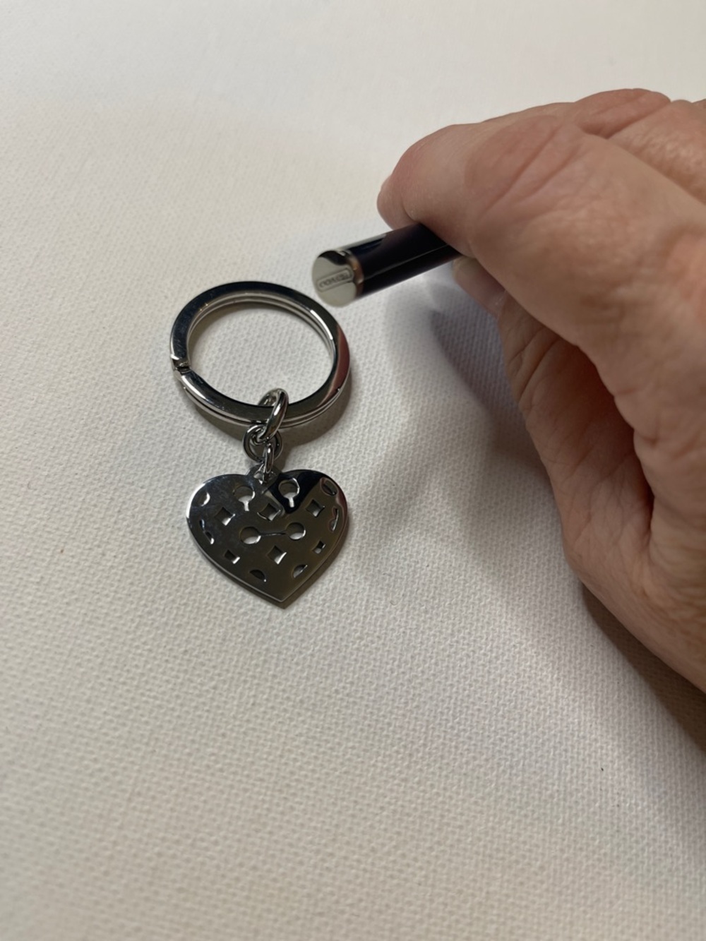 Coach Silver Heart Keychain with Black Coach C Logo and Black Coach Pen - Picture 4 of 6